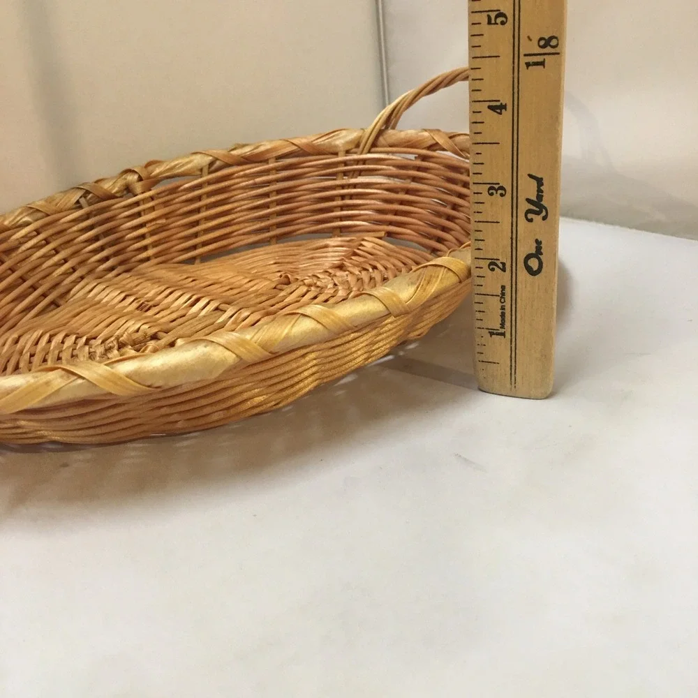 Wicker Oval Serving Basket Tray Unisex Medium Tan Woven Boho Decor Dual Handles